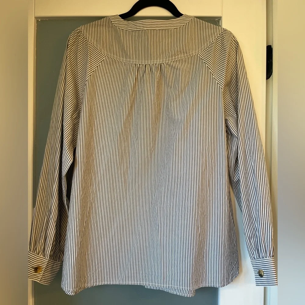 Talbots Gray & White Striped Popover Top